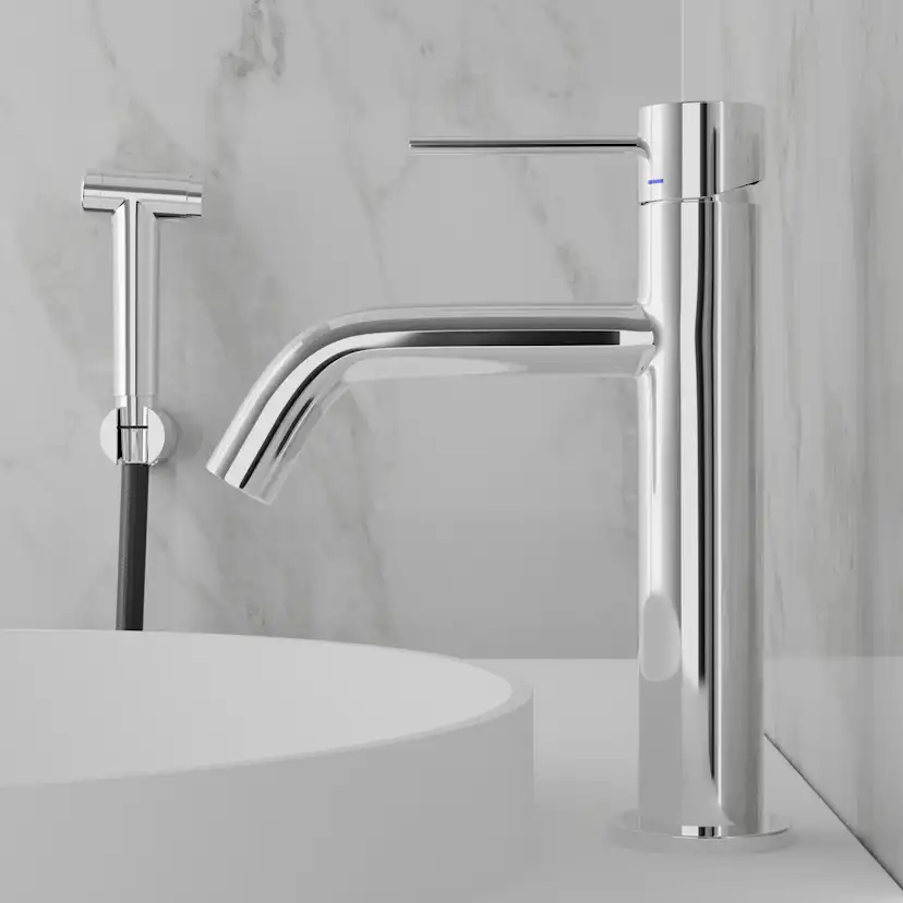 Tvättställsblandare Scandtap Steel Voyage Medium med Sidodusch