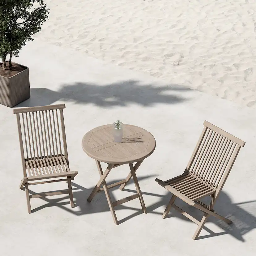 Caféset Venture Home Kenya Cafebord Ø70 Vitputsad med 2 st Kenya Trädgårdsstolar