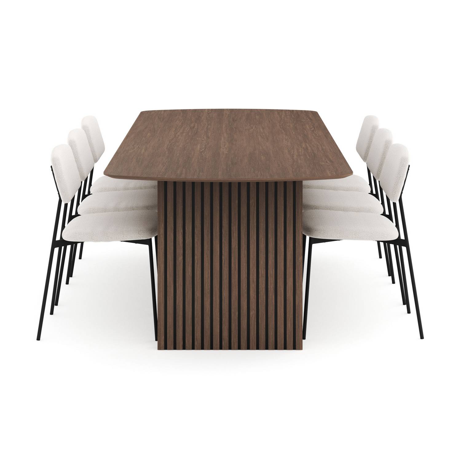 Matgrupp Bark Richeto Rektangulärt Matbord 240 cm Rökt Ek med 6 Lowe Matstol Vit