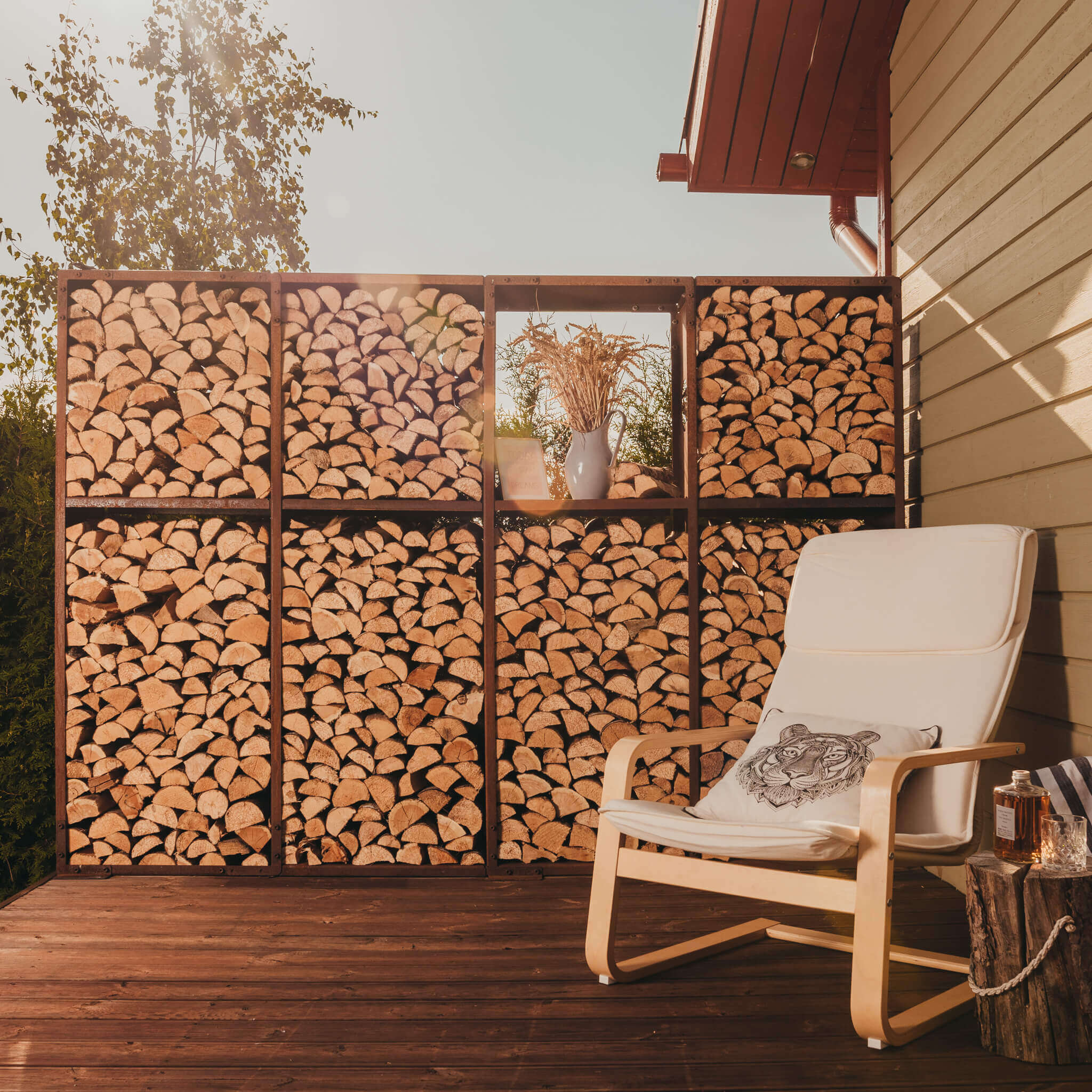 Vedförvaring GrillSymbol Cortenstål Wall 4 Moduler