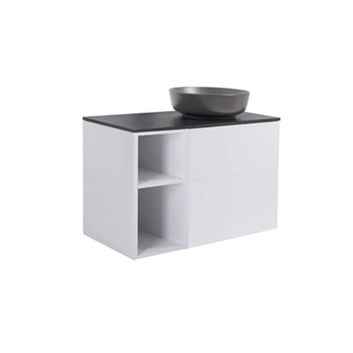 A IS60+30Ö GRÅ BS SV+TS RUSV Färg: Ljusgrå, Färg Tvättställ: Svart, Färg Bänkskiva: Svart, Rund Form, Storlek: 740x908 mm