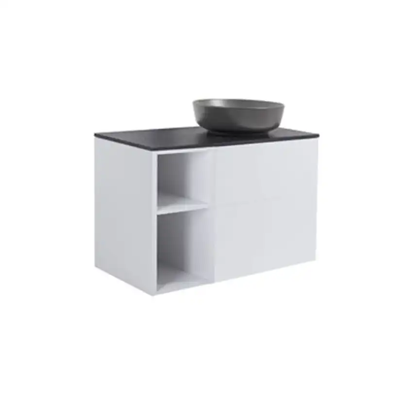 A IS60+30Ö GRÅ BS SV+TS RUSV Färg: Ljusgrå, Färg Tvättställ: Svart, Färg Bänkskiva: Svart, Rund Form, Storlek: 740x908 mm