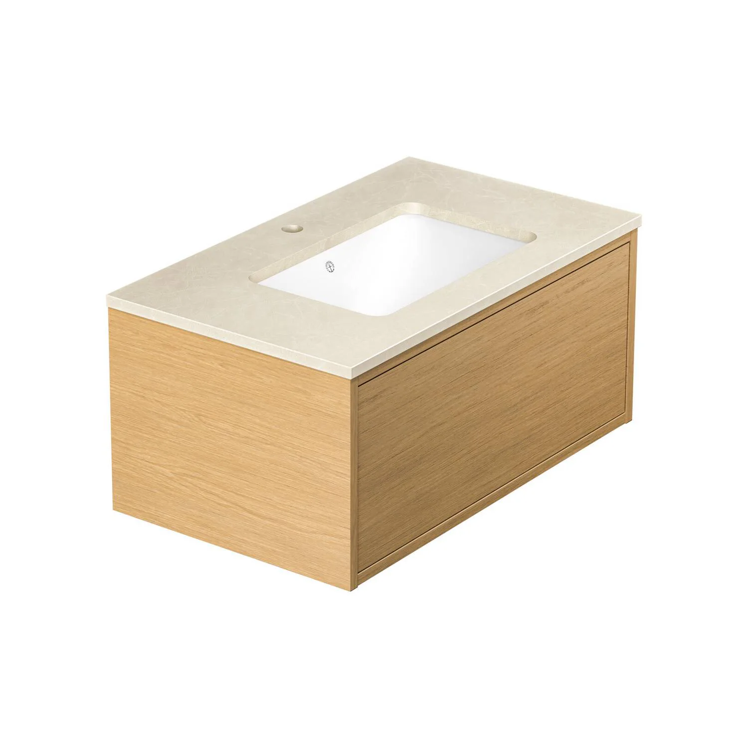 Kommod Ducentic Ljus ek - 80 cm. Stenbänkskiva med 1 ho, Bei Ljus Ek, Hål för 1 st Singelhålsblandare, Beige Royal
