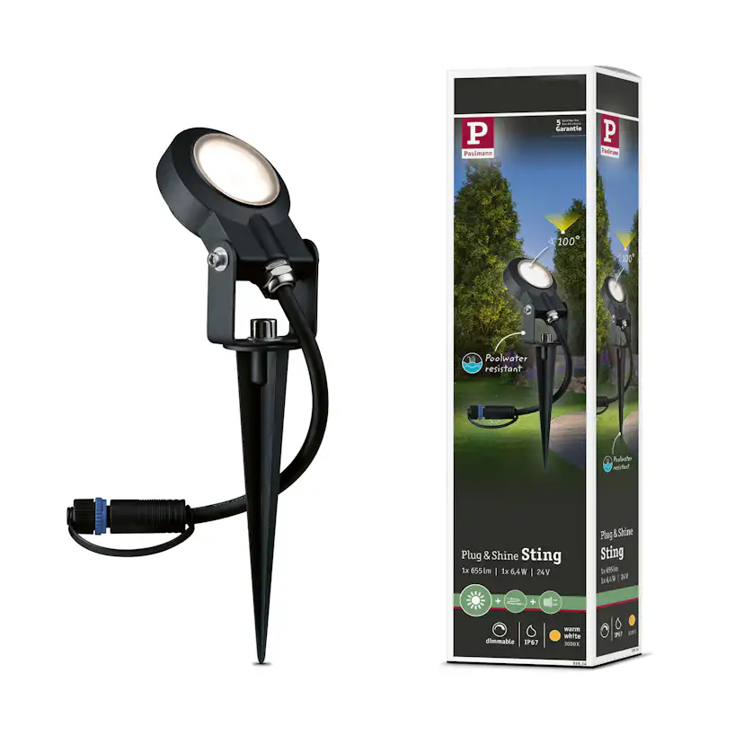 Spotlight Paulmann Sting Plug & Shine LED IP67 24V Ljus: Soft White