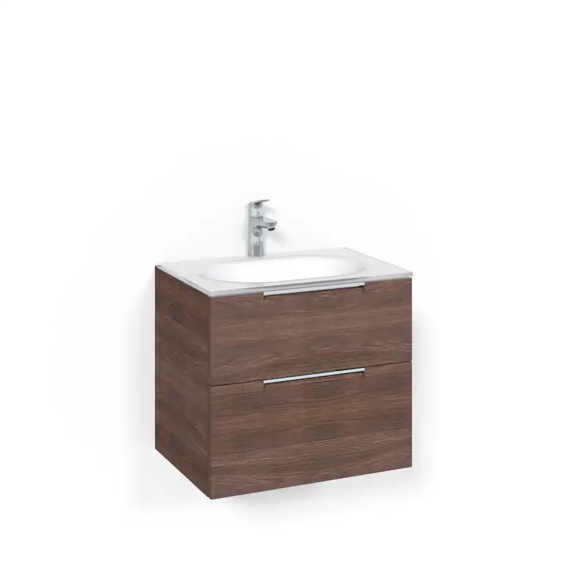 Crown Kommod 60x45 Brun Ask Grip Vitt Glashandfat Bredd: 600 mm, Brun Ask, Glastvättställ Vit