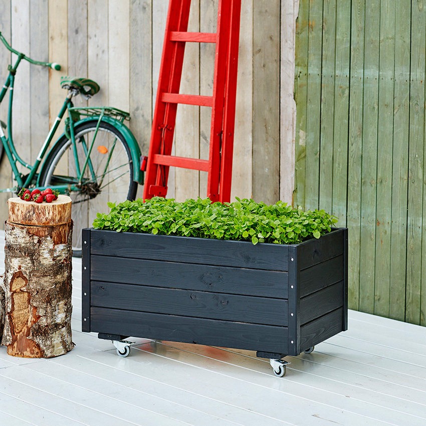 Blomlåda PLUS Blomlåda Svart för Utomhusbruk på Hjul 48x88x47 cm