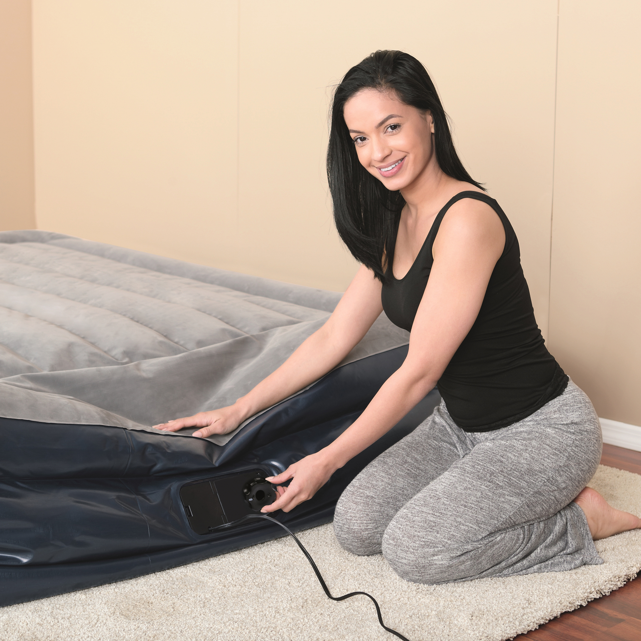 Uppblåsbar Dubbelsäng Bestway Hög Inbyggd Pump Tritech Queen Airbed