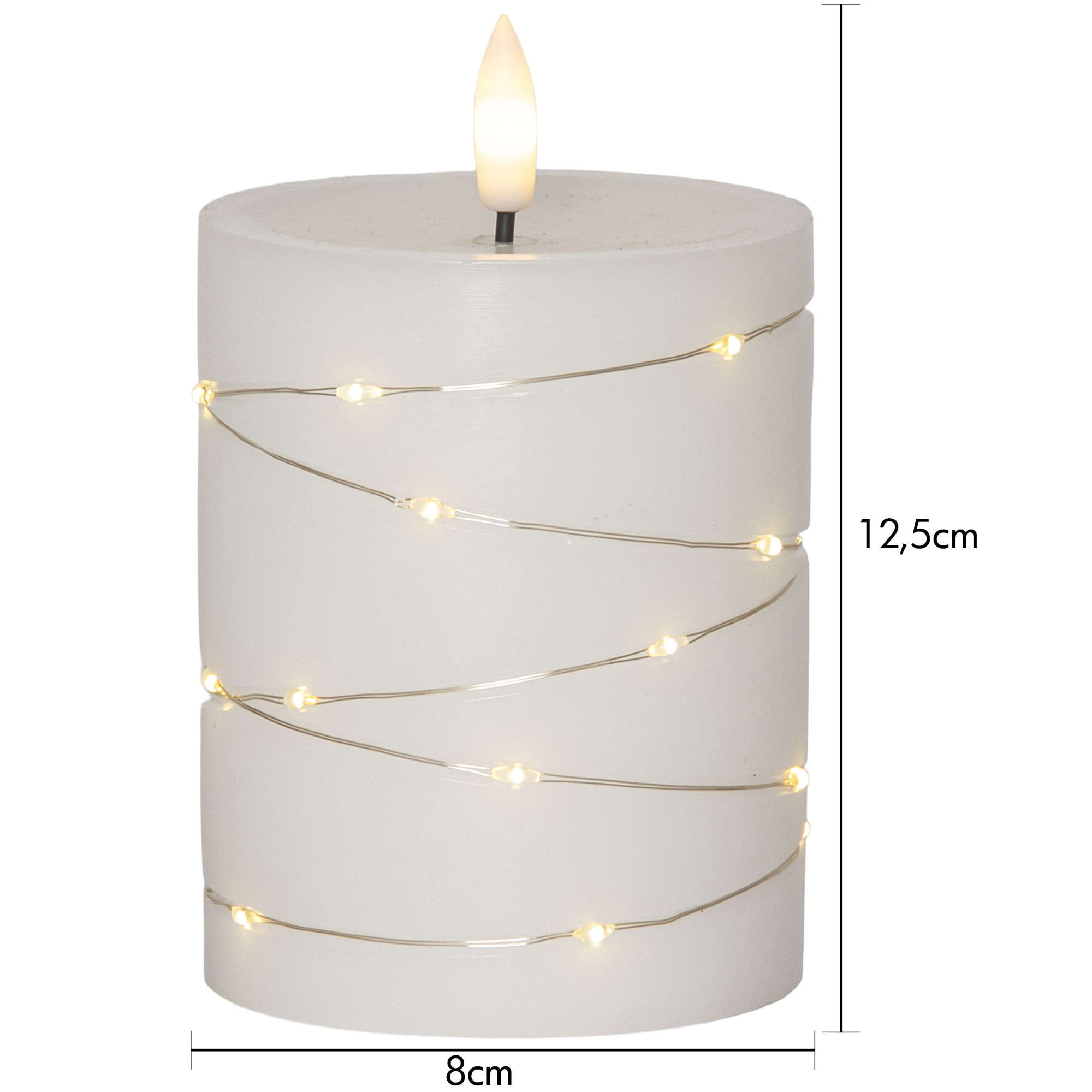 LED Blockljus Flamme Dew Vit 8x12,5 cm Höjd: 125 Mm