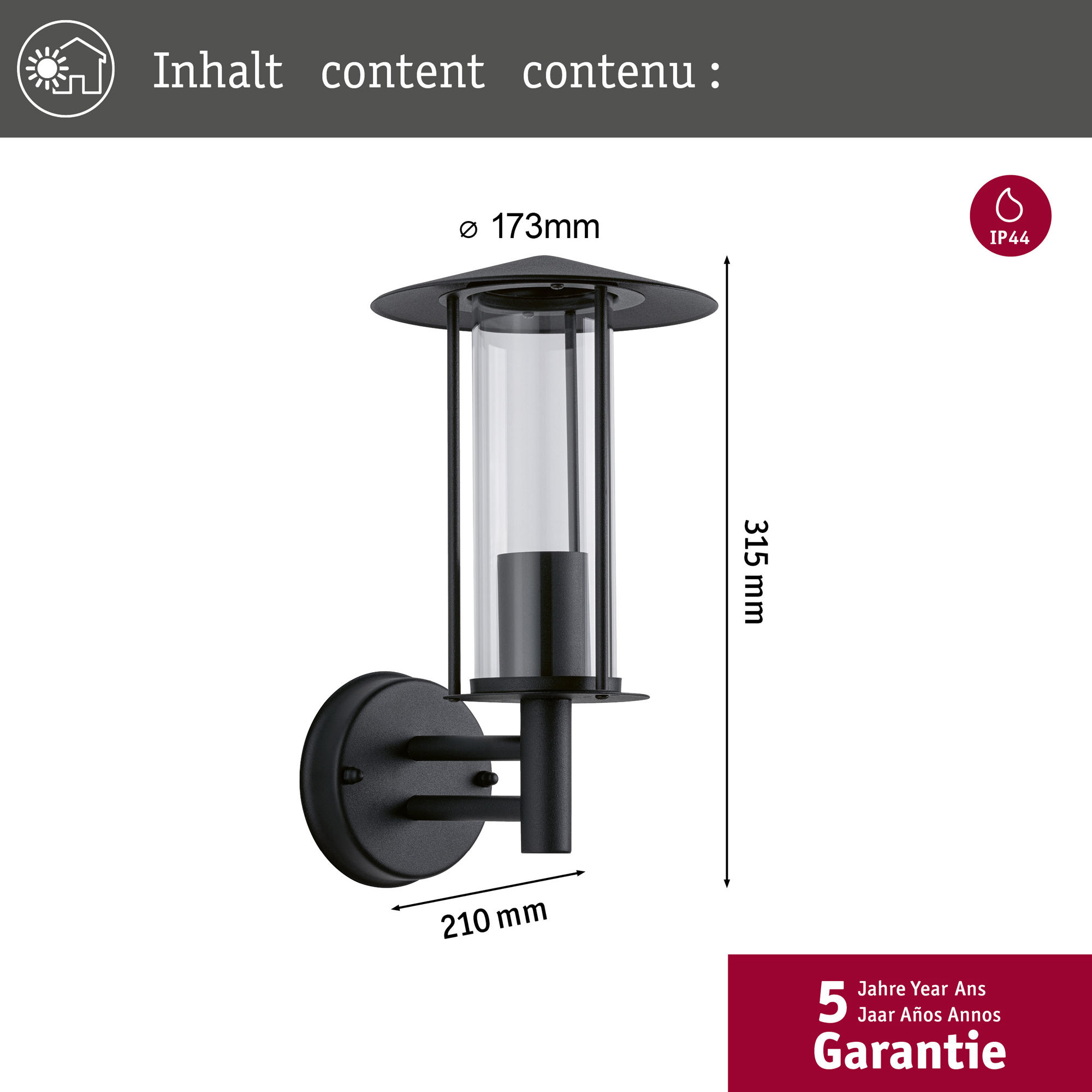 Fasadbelysning Paulmann Classic IP44 230V Design: utan Skymningsstyrd Rörelsedetektor