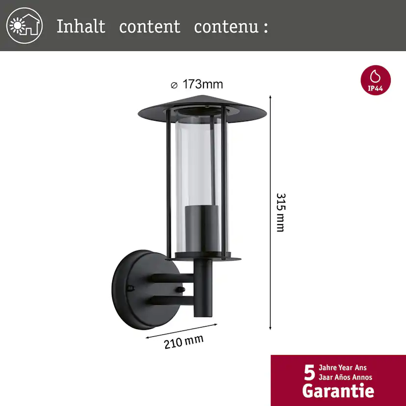Fasadbelysning Paulmann Classic IP44 230V Design: utan Skymningsstyrd Rörelsedetektor