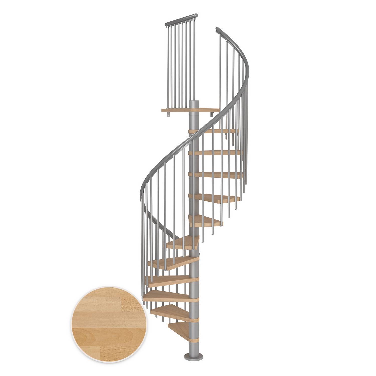 MONTREAL spiral bok oljad pearl grey CLASSIC4 13T Ø120 Pearl Grey, D: 1200 mm, Golv till golv höjd: 2910-3330 mm, 13+1 steg