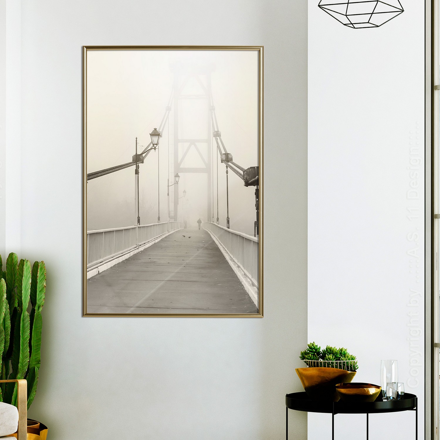 Affisch - Bridge in the Fog [Poster] 30x45 Guld ram, 30x45 cm