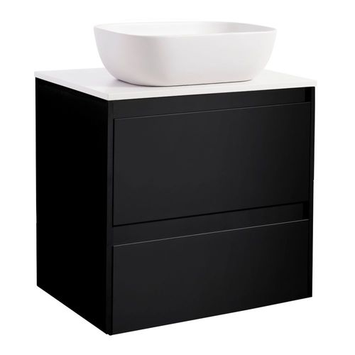Luxor 60Sv. Bs Vit+Ts Rektvit Färg Tvättställsskåpet: Matt Svart, Färg Bänkskiva: Vit, Färg Tvättställ: Vit - B: 606 mm, H: 737 mm, D: 470 mm