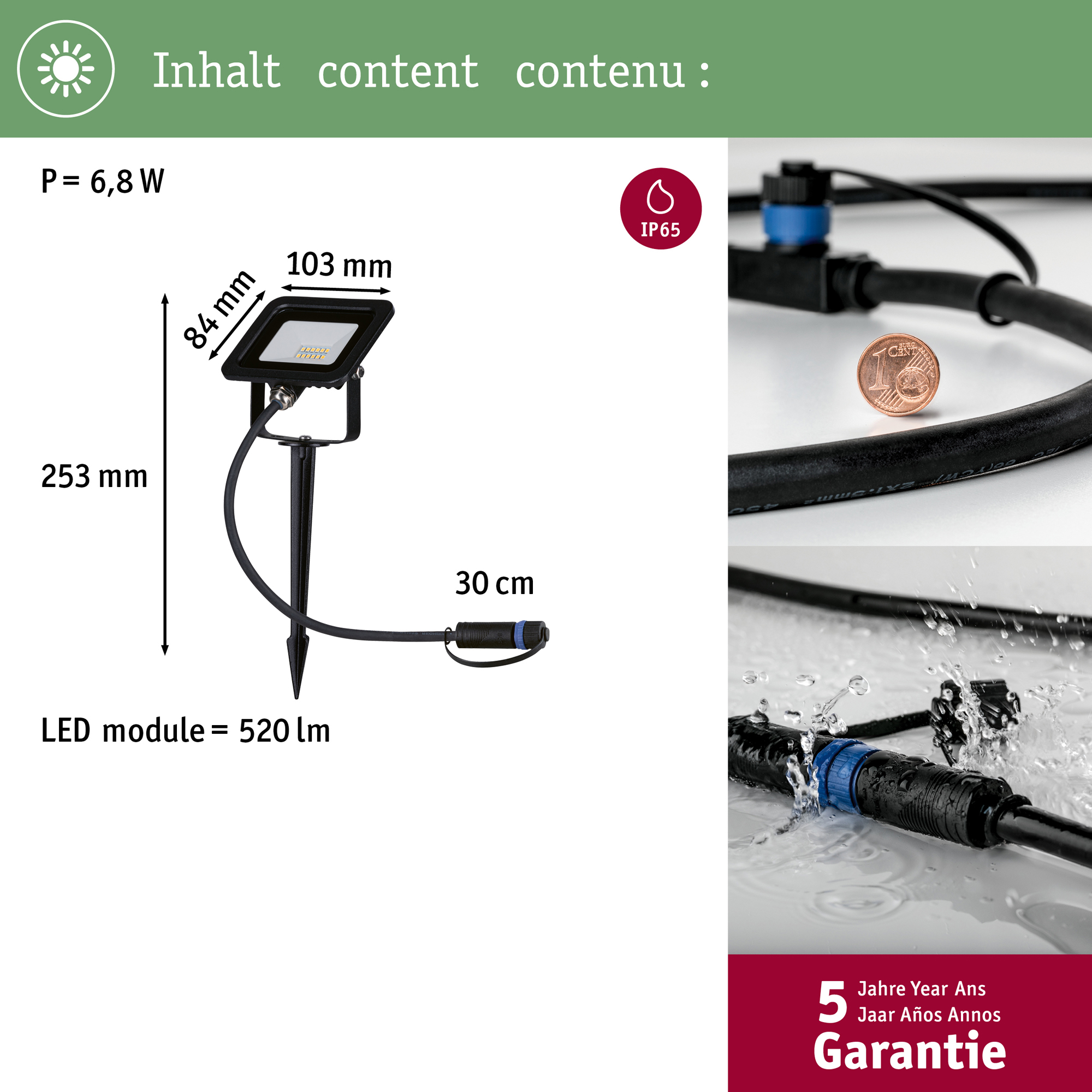 Spotlight Paulmann Flood Plug & Shine LED IP65 24V Bredd: 103 mm