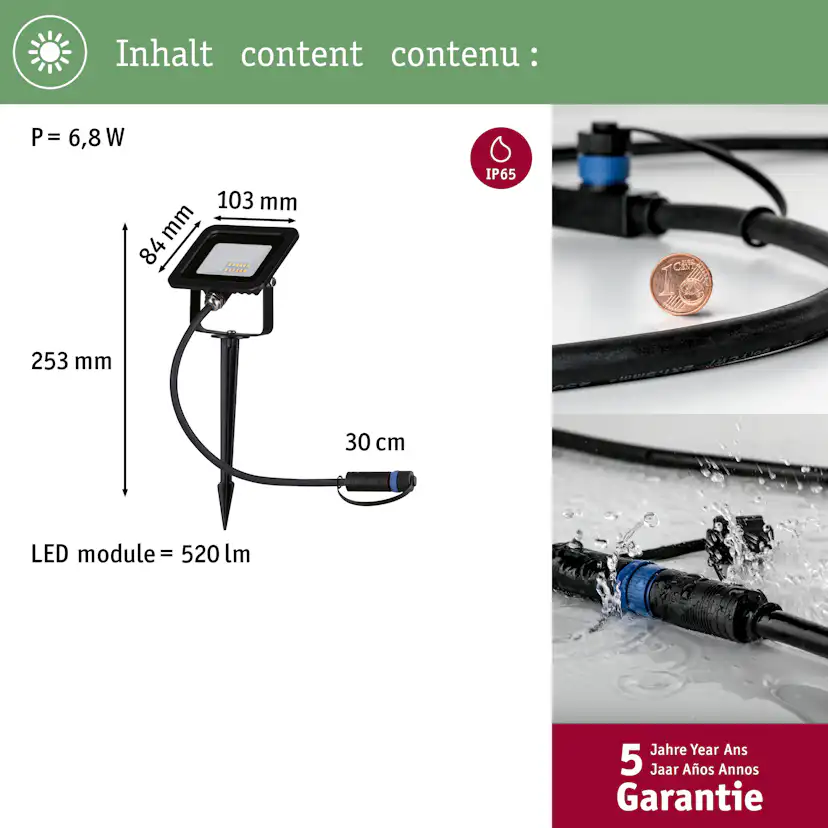 Spotlight Paulmann Flood Plug & Shine LED IP65 24V Bredd: 103 mm