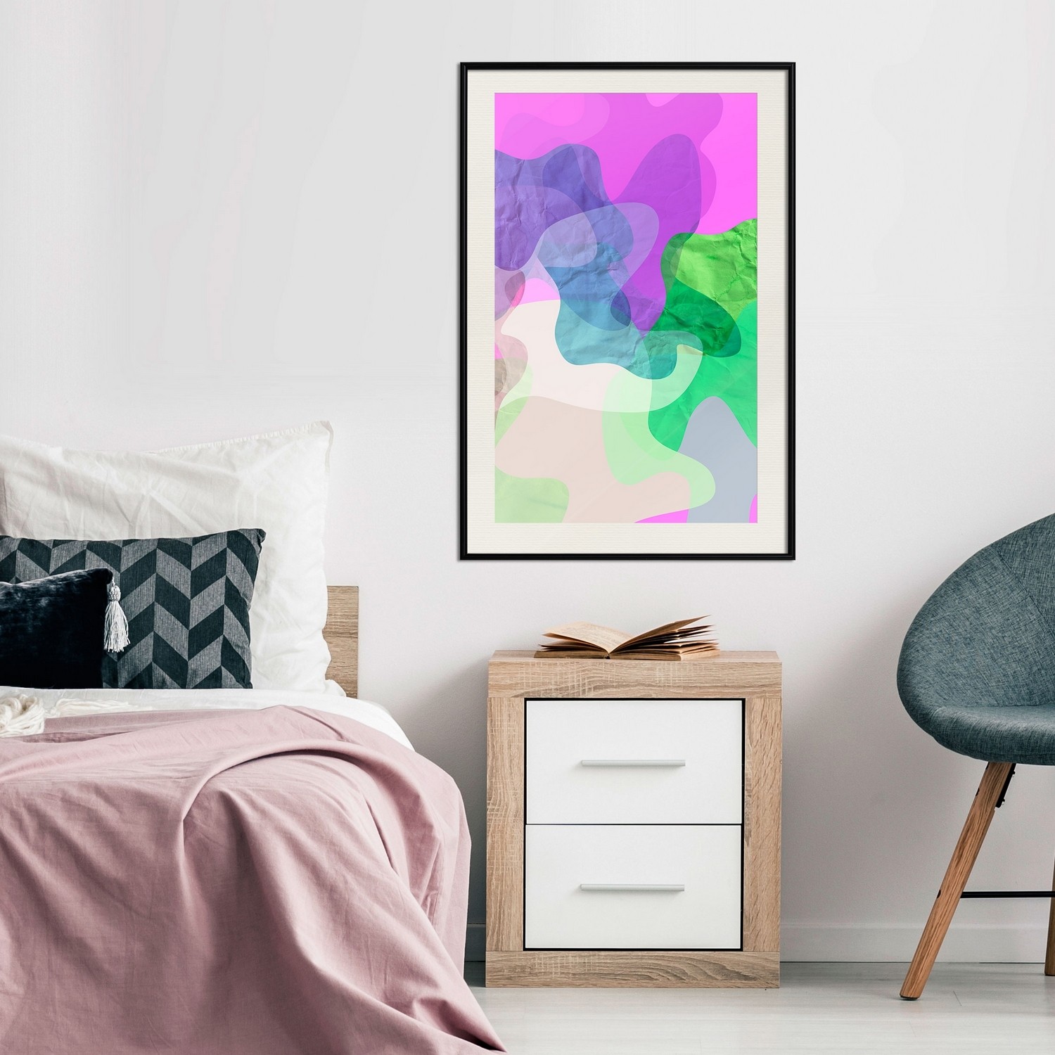 Affisch - Pastel Butterflies [Poster] 40x60 Svart ram med passepartout, 40x60 cm