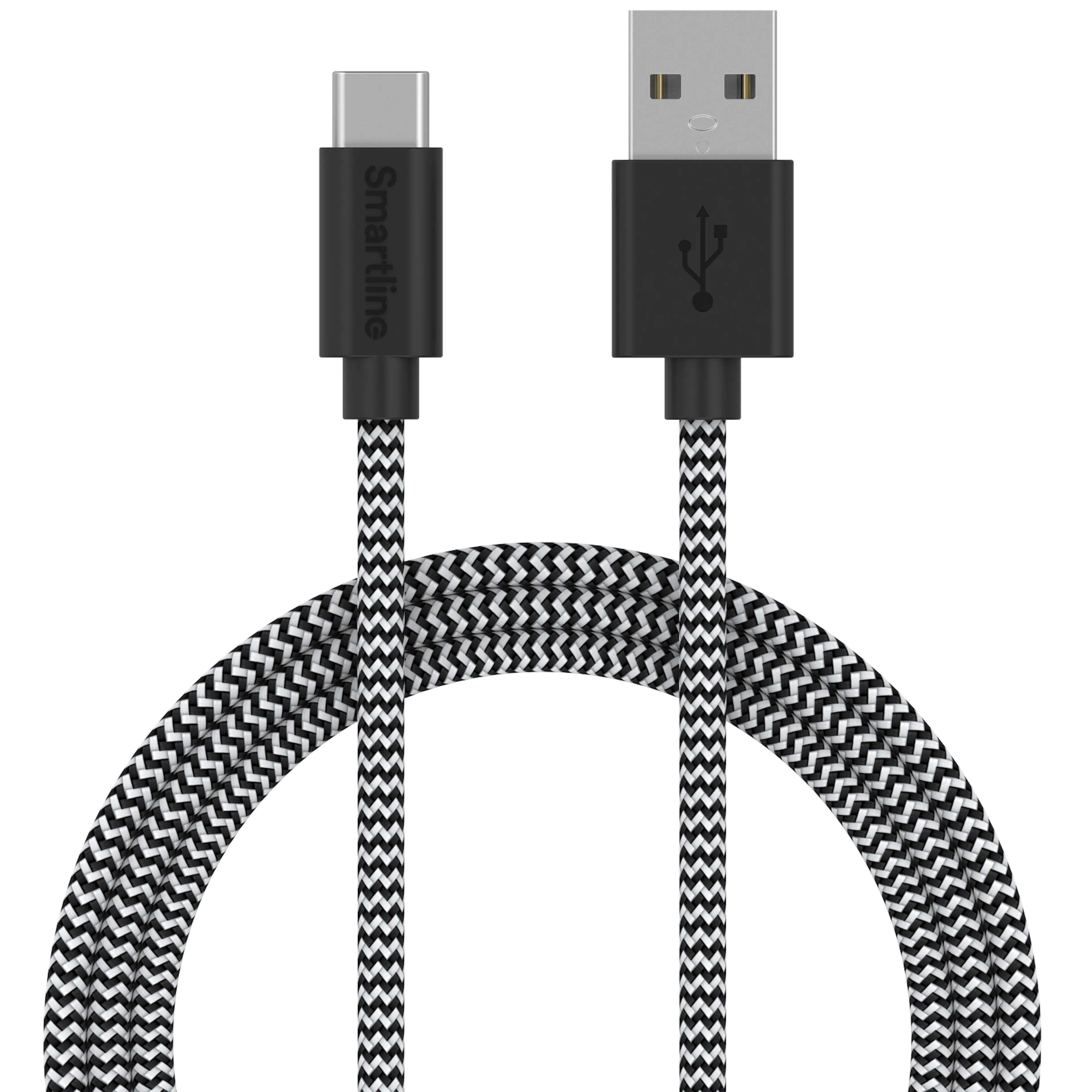 USB-C/USB-A 2.0 cable 2m Svart/Vit, Kabellängd: 2 m