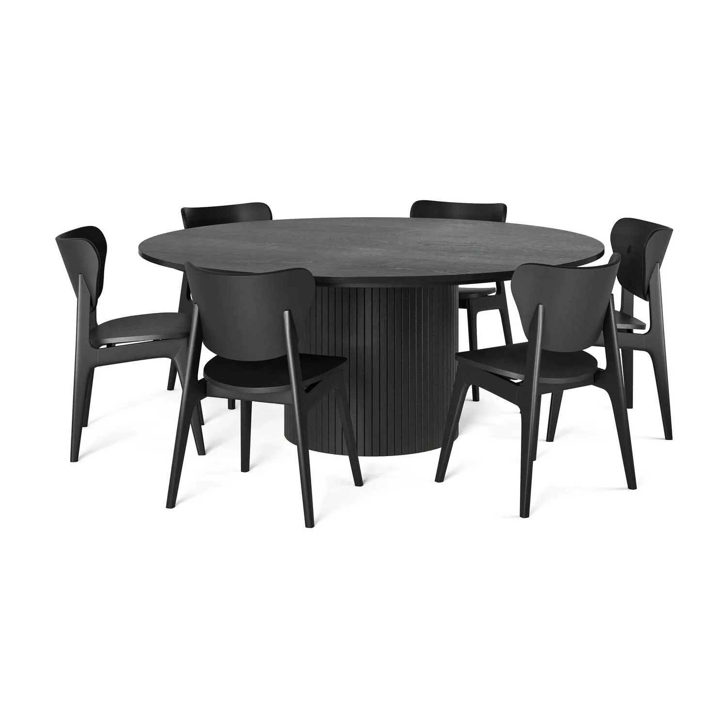 Matgrupp Bark Kopparbo Runt Matbord 180 cm med 6Jerup Matstol Bark Svart
