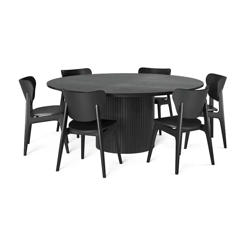 Matgrupp Bark Kopparbo Runt Matbord 180 cm med 6Jerup Matstol Bark Svart