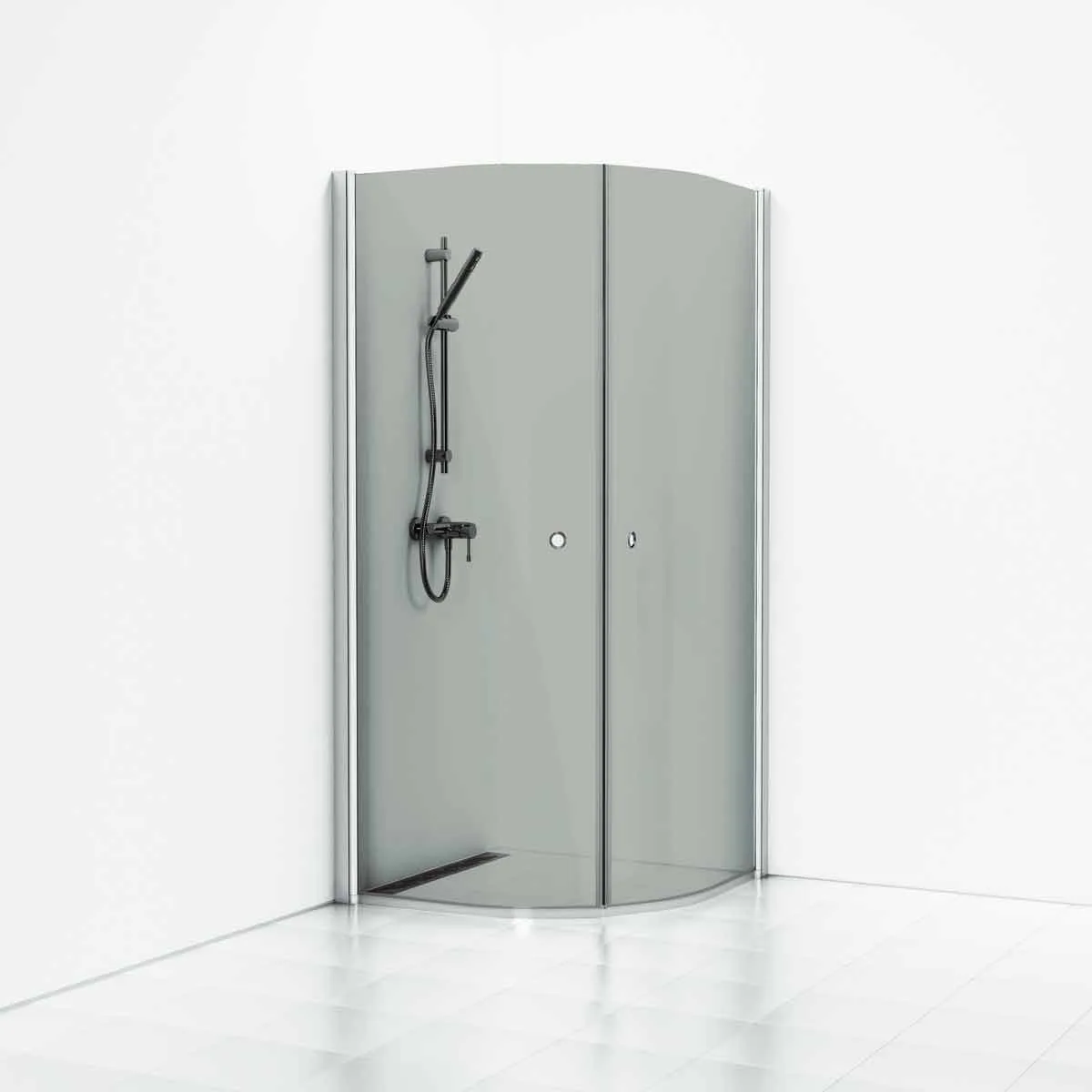 Duschhö Skoga Böjd 90x90x198 aluMatt profil/rökglas Intht 900x900 mm, Profil: Matt aluminium, Rökfärgat med Integrerat