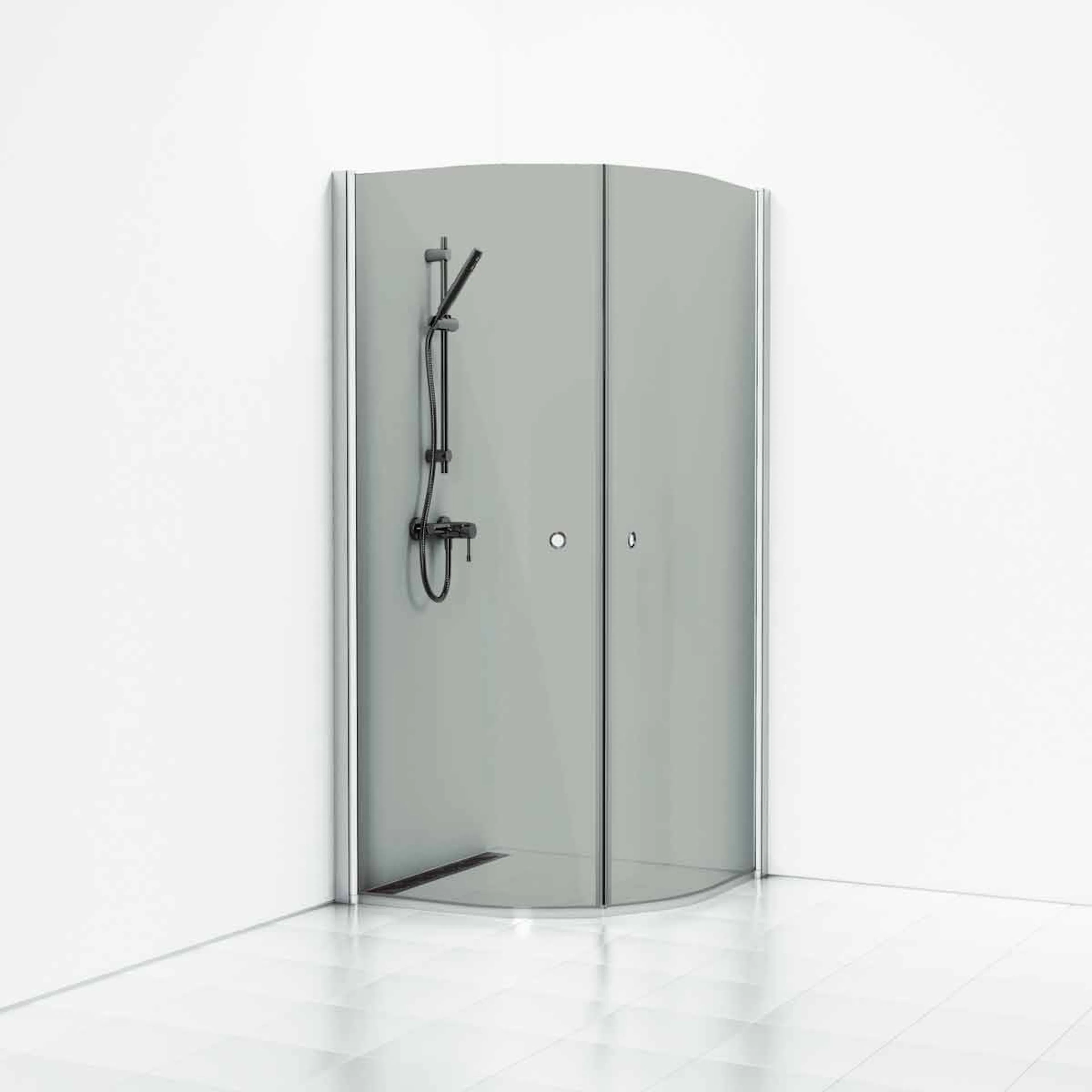 Duschhö Skoga Böjd 90x90x198 aluMatt profil/rökglas Intht 900x900 mm, Profil: Matt aluminium, Rökfärgat med Integrerat