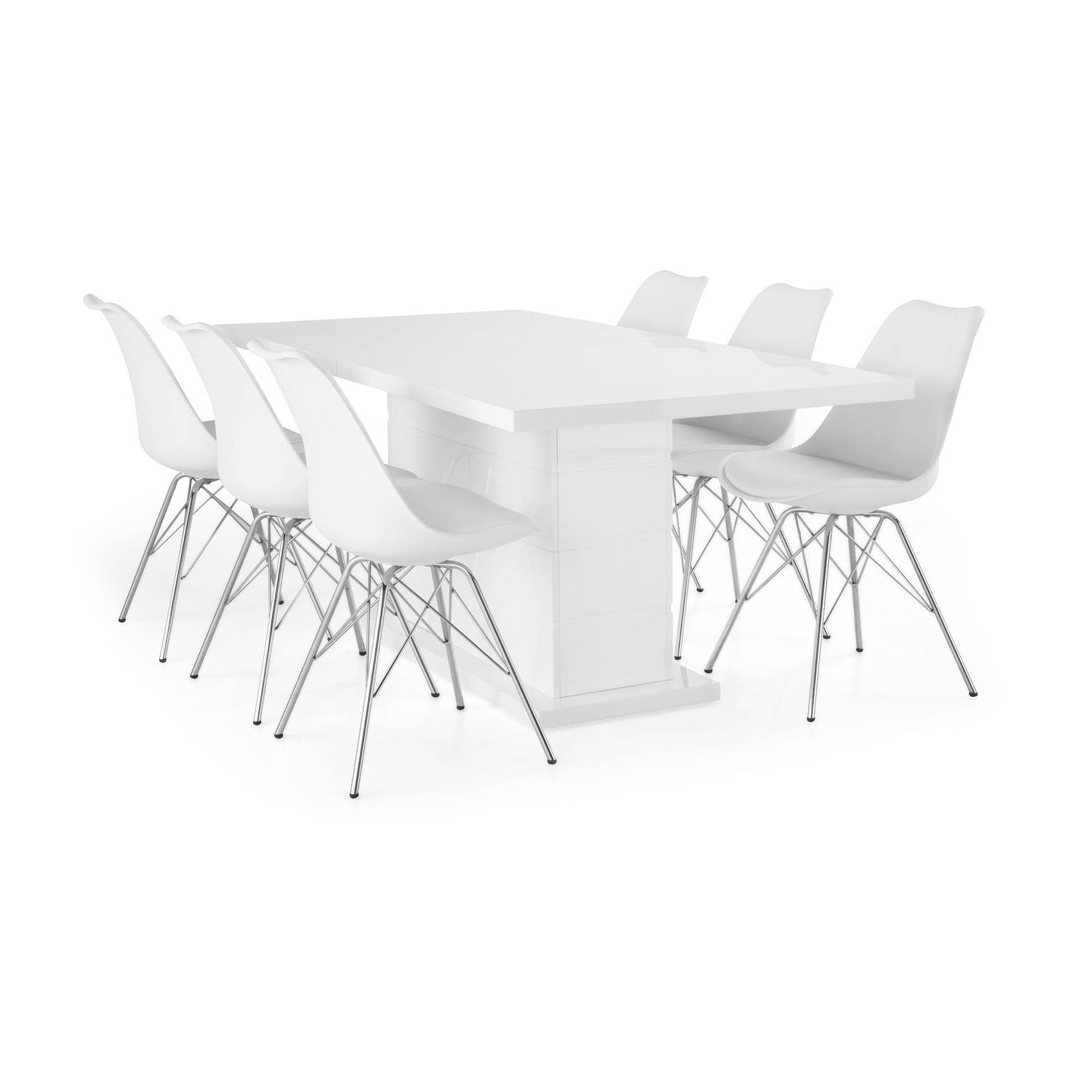 Matgrupp Concept 55 Ratliff Rektangulärt Matbord 180-220 cm Förlängningsbart med 6 Shell Matstol