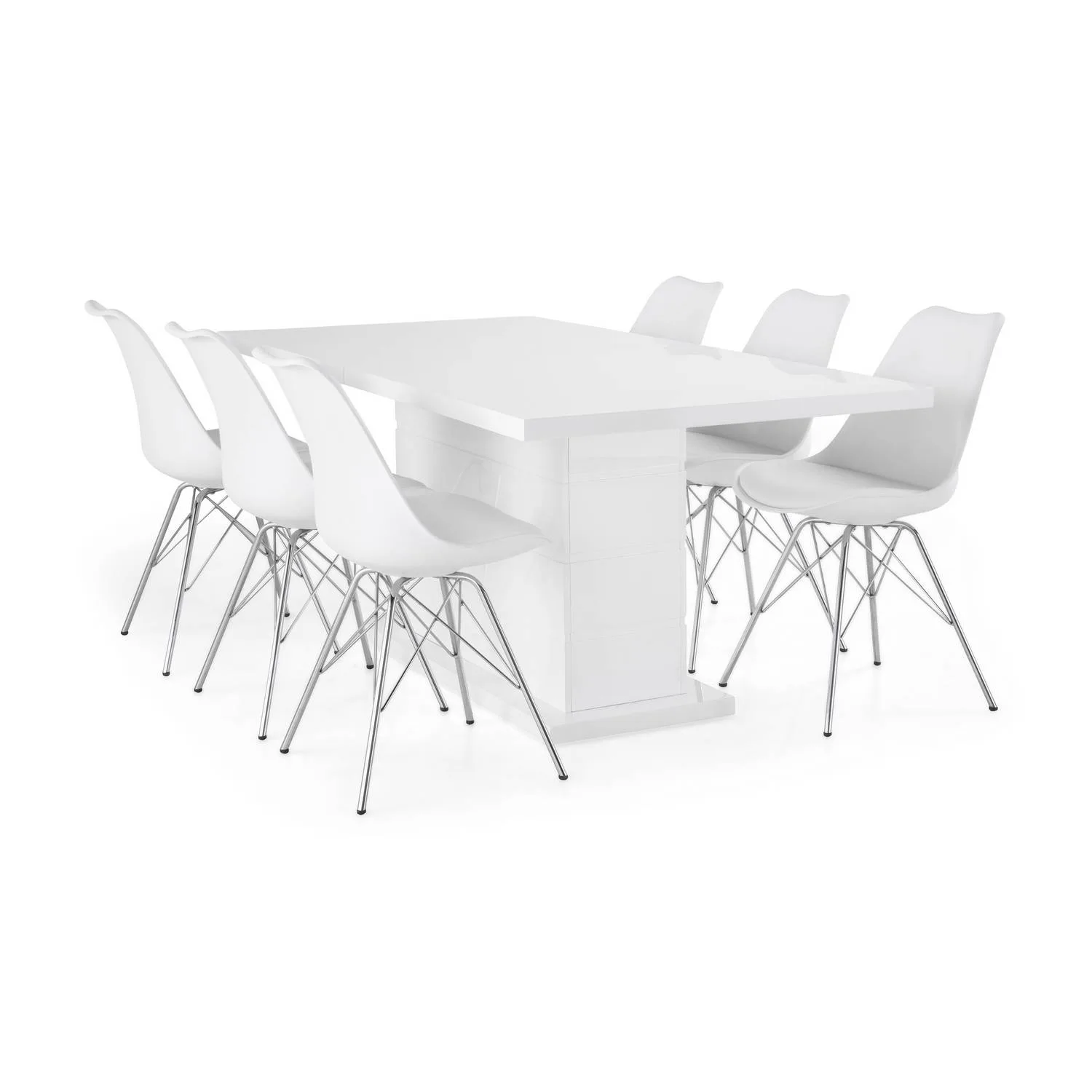 Matgrupp Concept 55 Ratliff Rektangulärt Matbord 180-220 cm Förlängningsbart med 6 Shell Matstol