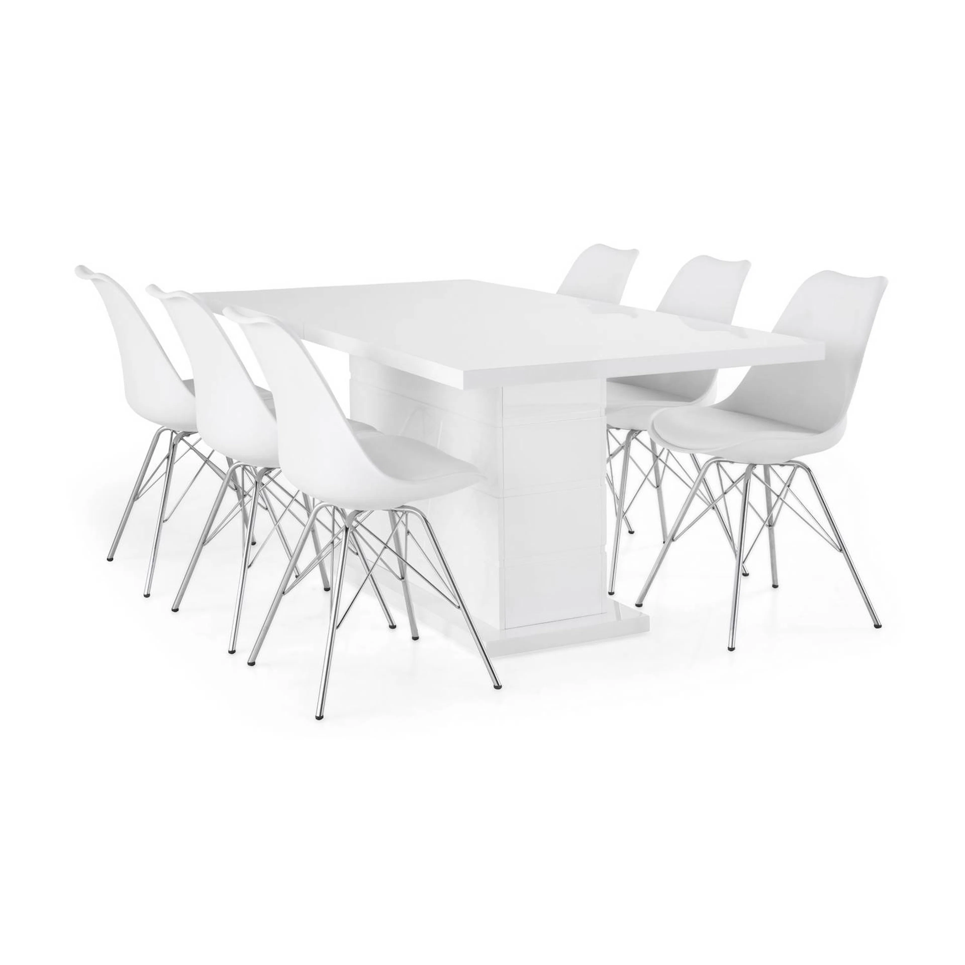 Matgrupp Concept 55 Ratliff Rektangulärt Matbord 180-220 cm Förlängningsbart med 6 Shell Matstol