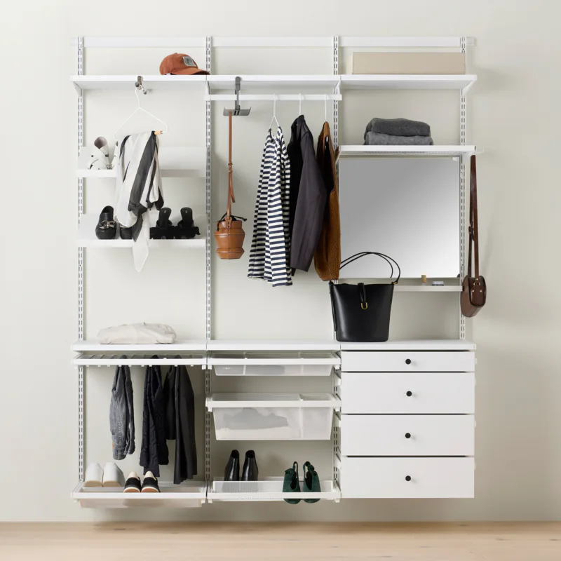 Garderobslösning Elfa Decor+ Premium Fullutrustad B: 1855 mm med Täcklist