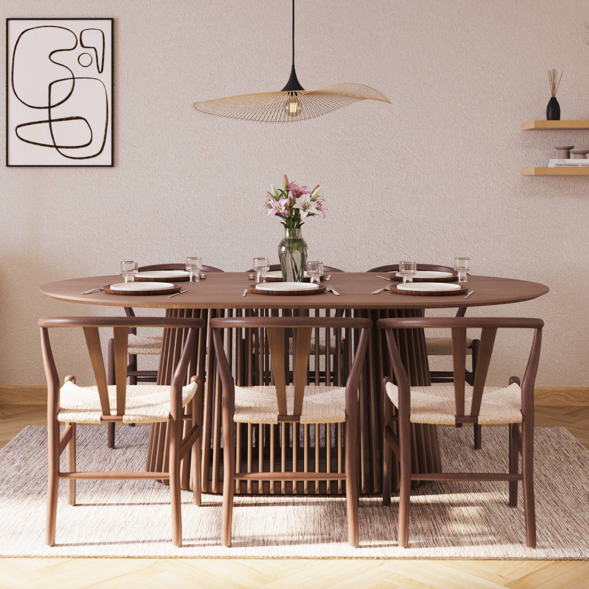 Matgrupp Bark Peyra Ovalt Matbord 200 cm med 6 Dastoori Matstol