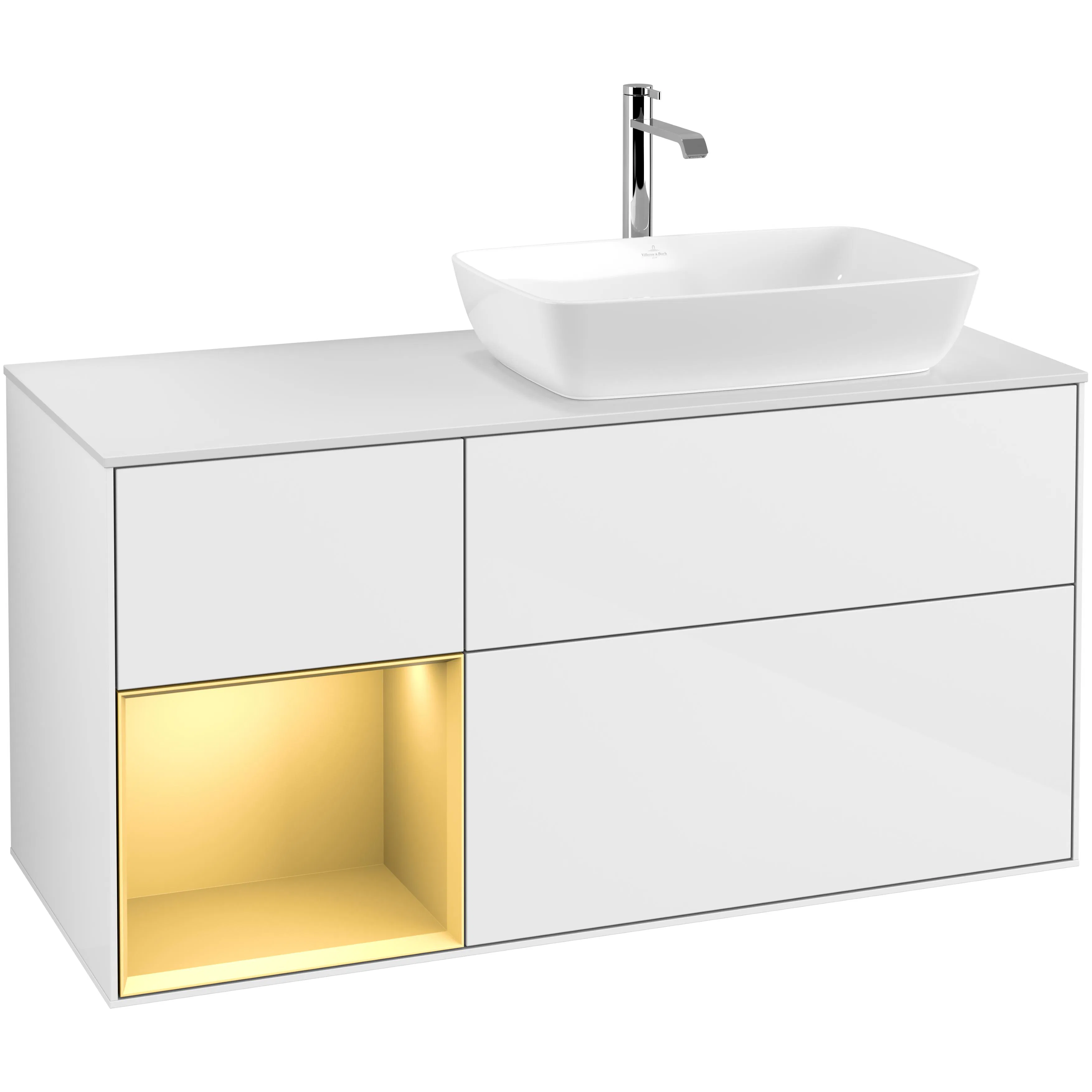 Tvättställsskåp Villeroy & Boch Finion med 3 Lådor Hylla och Bänkskiva för Ocentrerat Tvättställ från Artis & Collaro