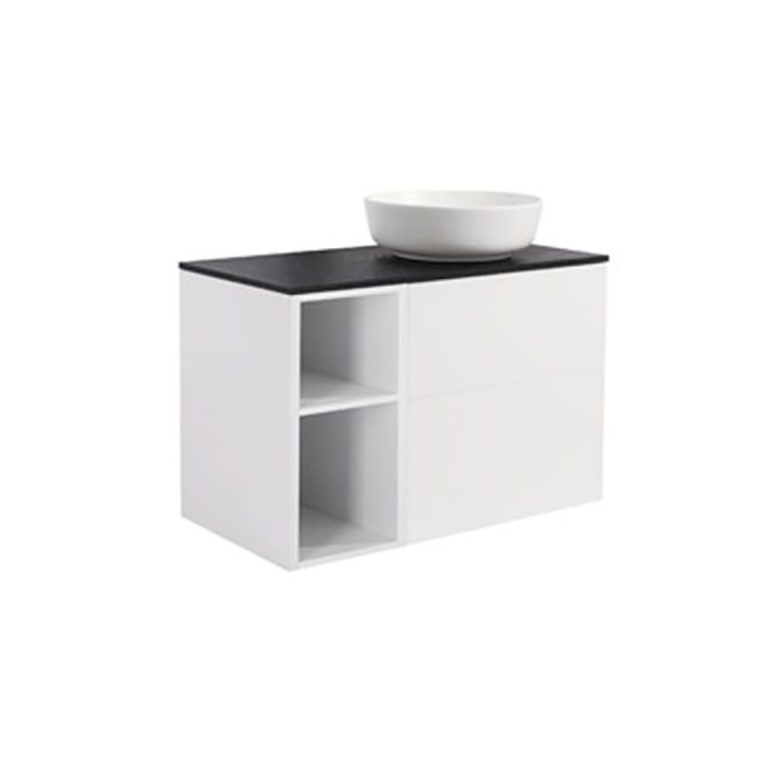 A IS60+30Ö VIT BS SV+TS RUVIT Färg: Vit, Färg Tvättställ: Vit, Färg Bänkskiva: Svart, Rund Form, Storlek: 740x908 mm