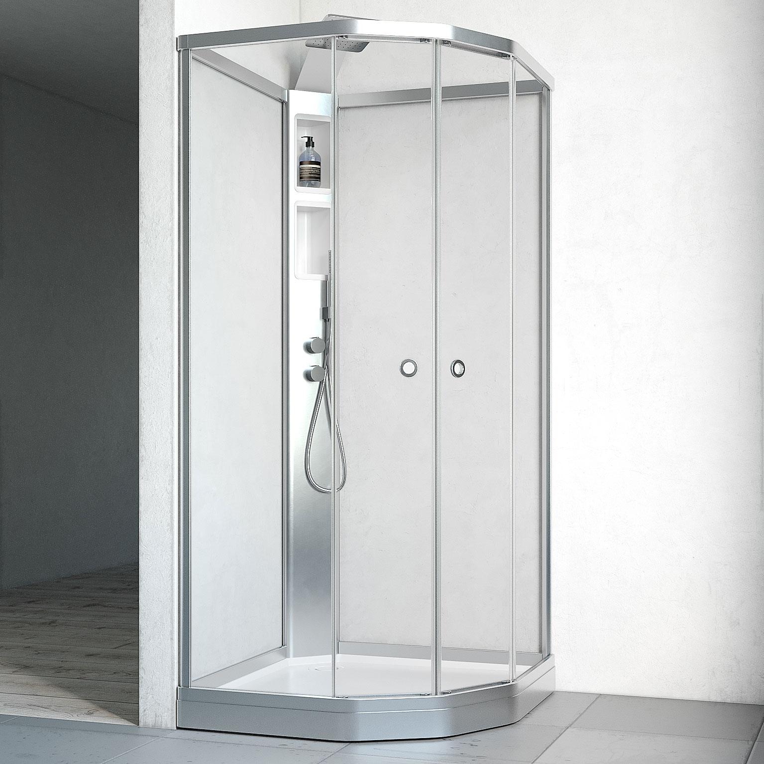 Flow kab Semi InfBl 8x9 N KL 810x910 mm, Matt aluminium Profil, Klarglas