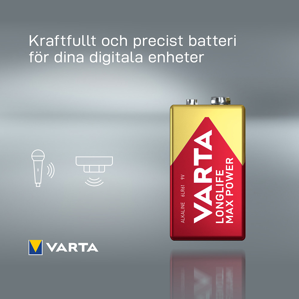 Batteri VARTA Alkaliska Longlife Max Power 9V 1-Pack