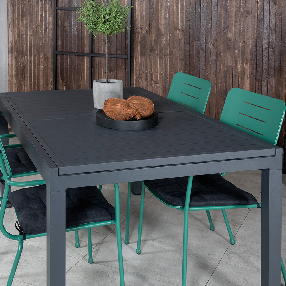 MarbellaTable160/240-NickeDiningchairw.armrest_GreenSteel4 Grön