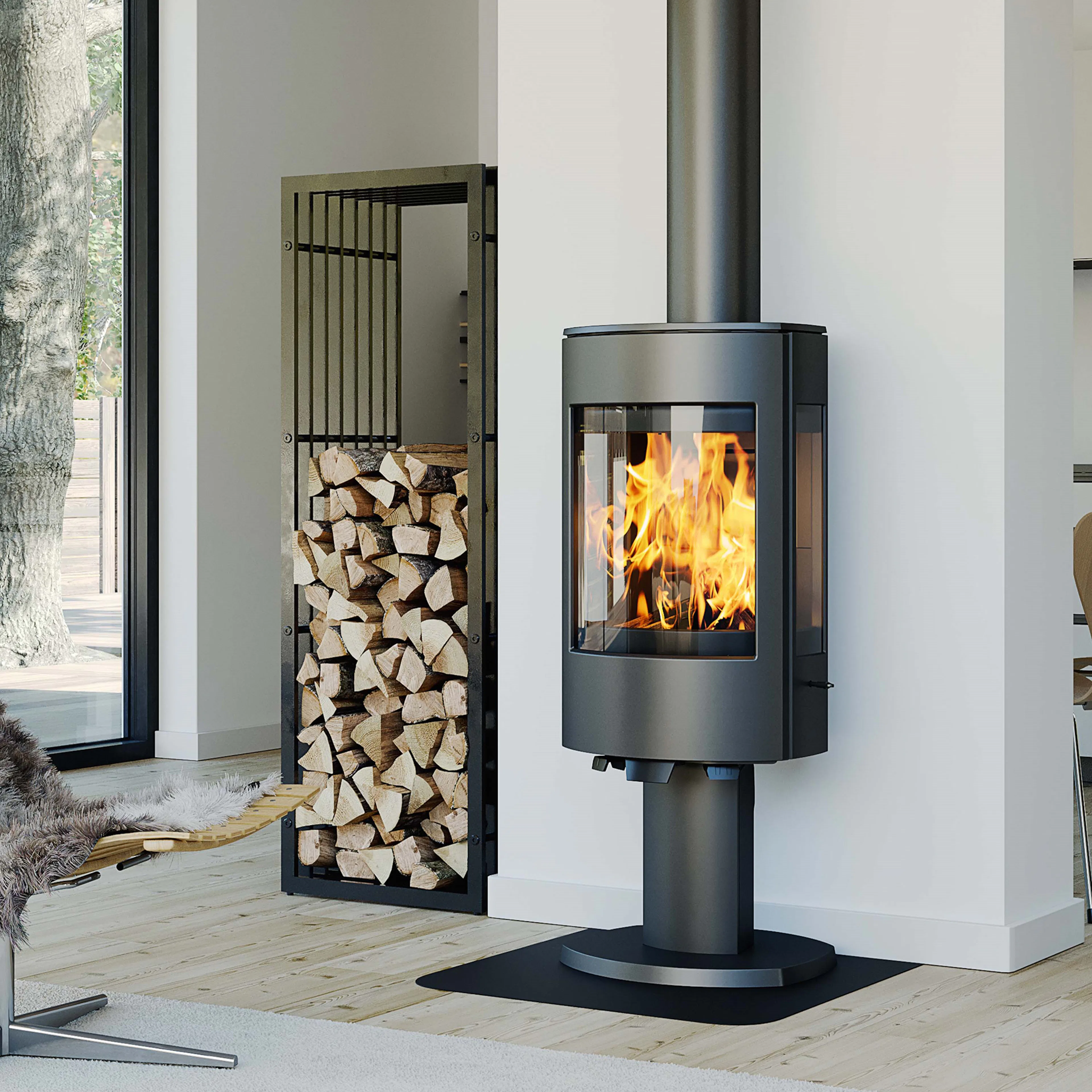 Vedkamin på Pelare Dovre Astro 4 Svart - Modern Braskamin