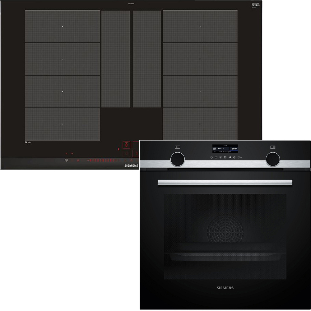 Siemens Ugn- & Hällpaket iQ500 HB579GBR3 + iQ700 EX875LYV1E Induktionshäll Med Pyrolys Självrengöring och FlexInduction