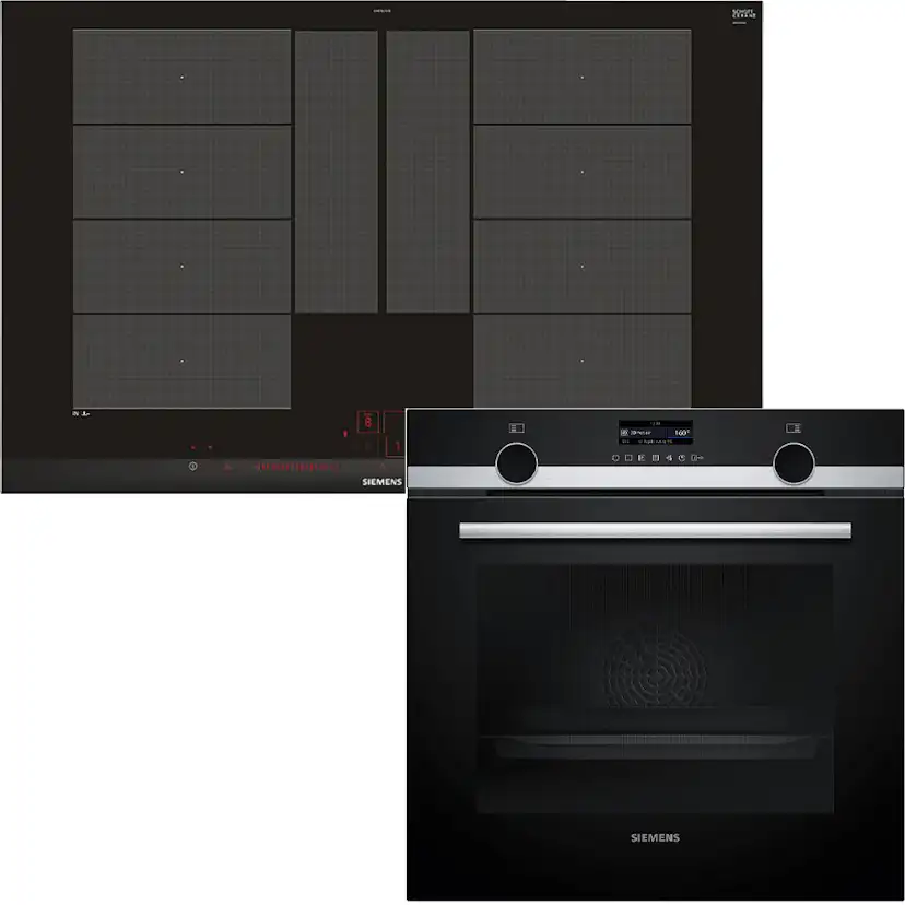 Siemens Ugn- & Hällpaket iQ500 HB579GBR3 + iQ700 EX875LYV1E Induktionshäll Med Pyrolys Självrengöring och FlexInduction