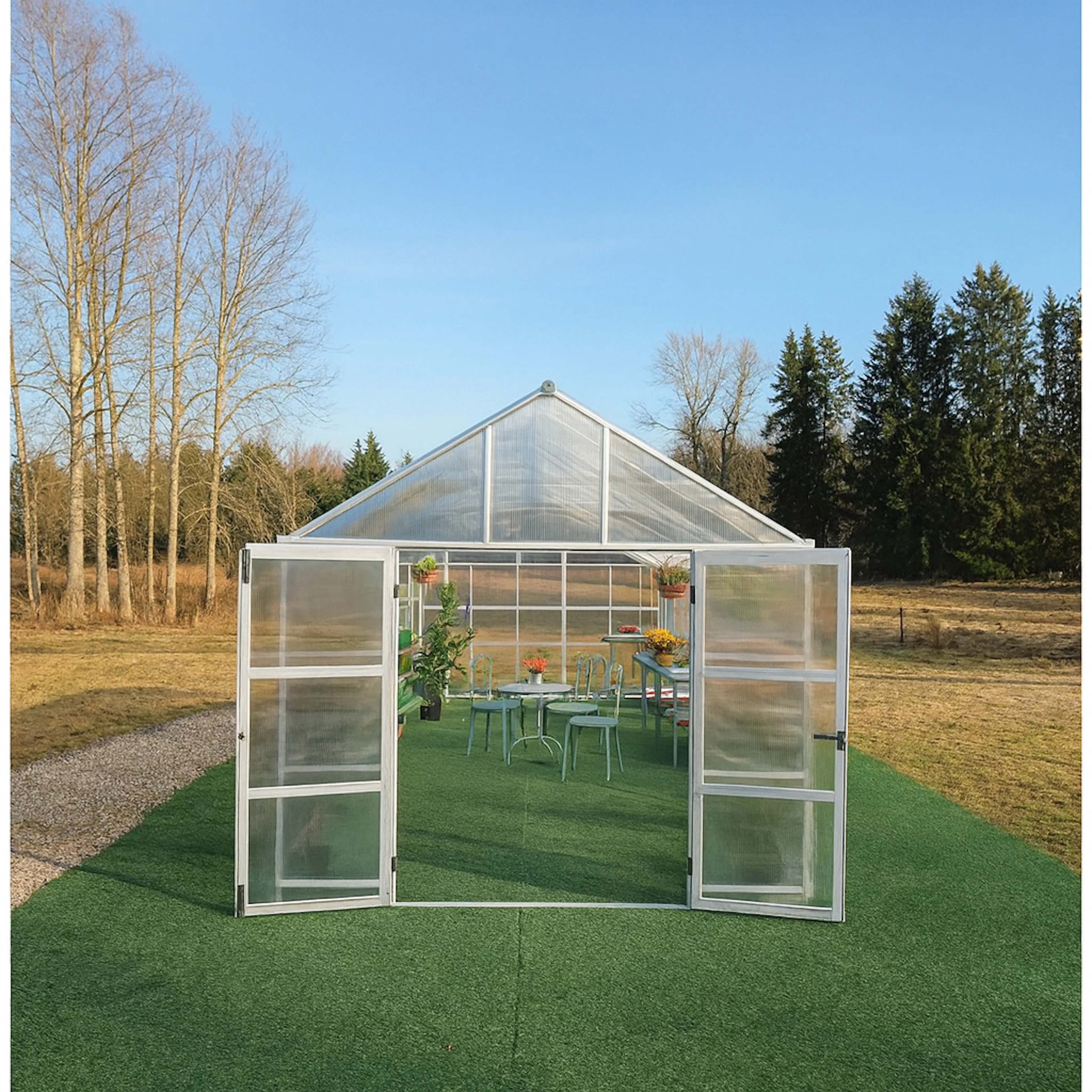 Växthus 18m² Premium | Extra hög takhöjd | 6mm kanalplast Aluminium