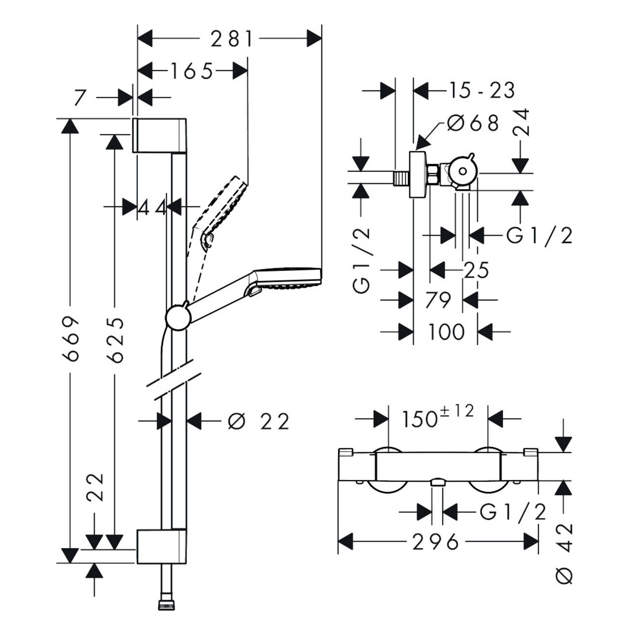 Duschset Hansgrohe Crometta Ecostat 1001 CL Termostat