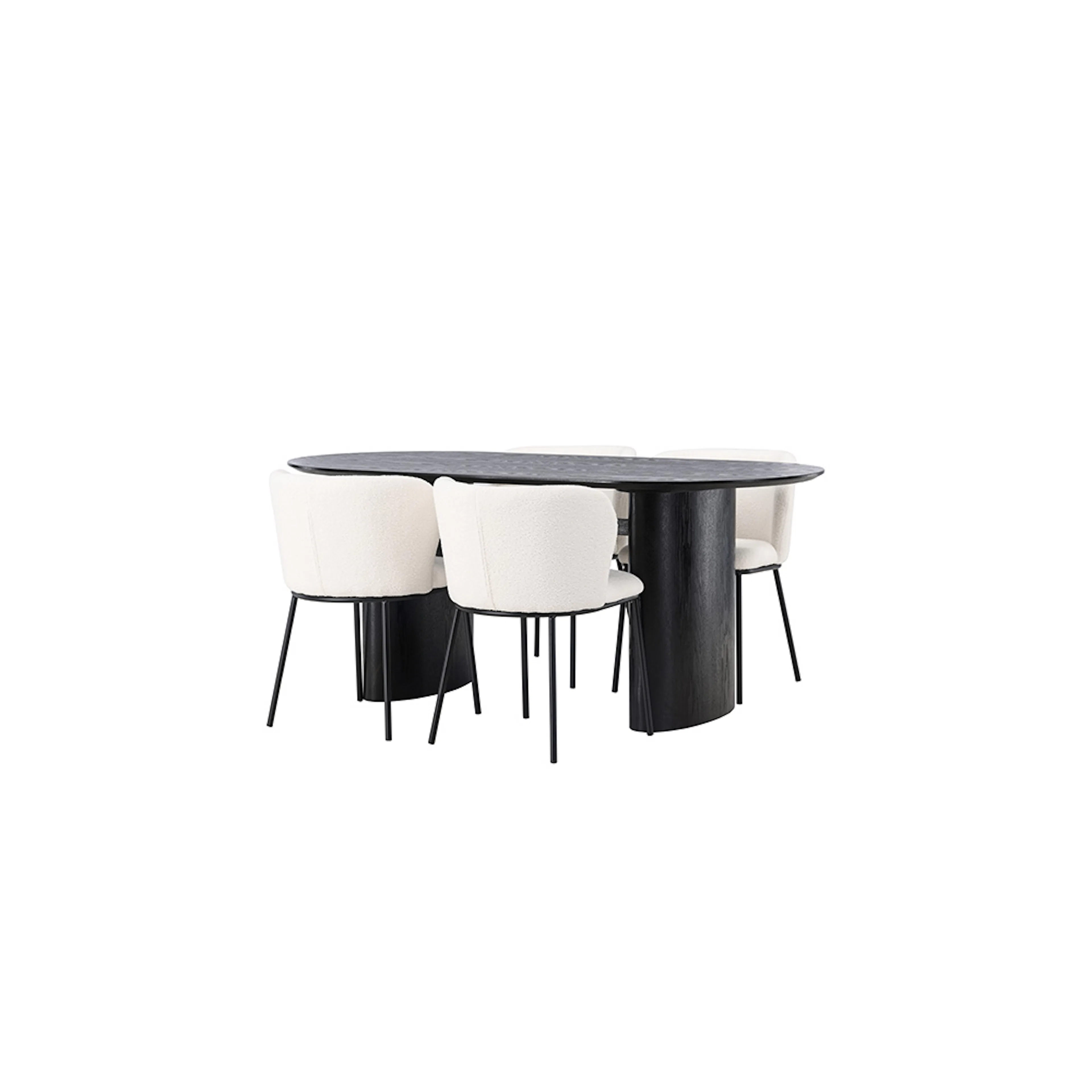 Matgrupp Venture Home Isolde Ovalt Matbord 180 cm & 4 Edina Stolar i Vit Boucle