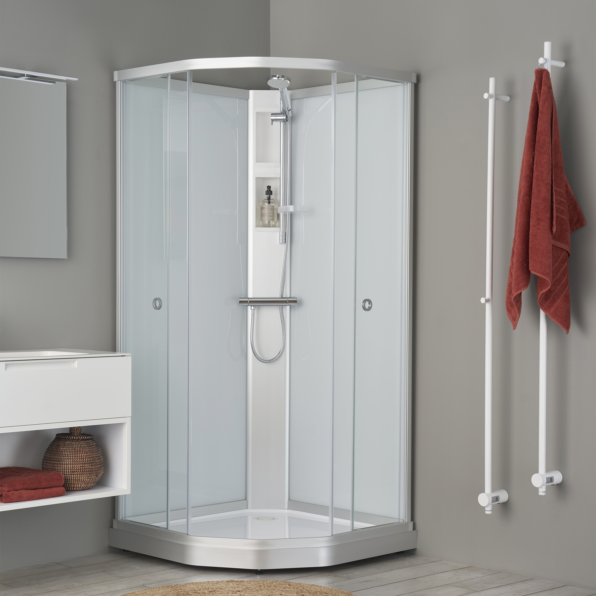 Flow kabin Semi Inklut Bland 91x91 Svart Klar 910x910 mm, Svart Profil, Klarglas
