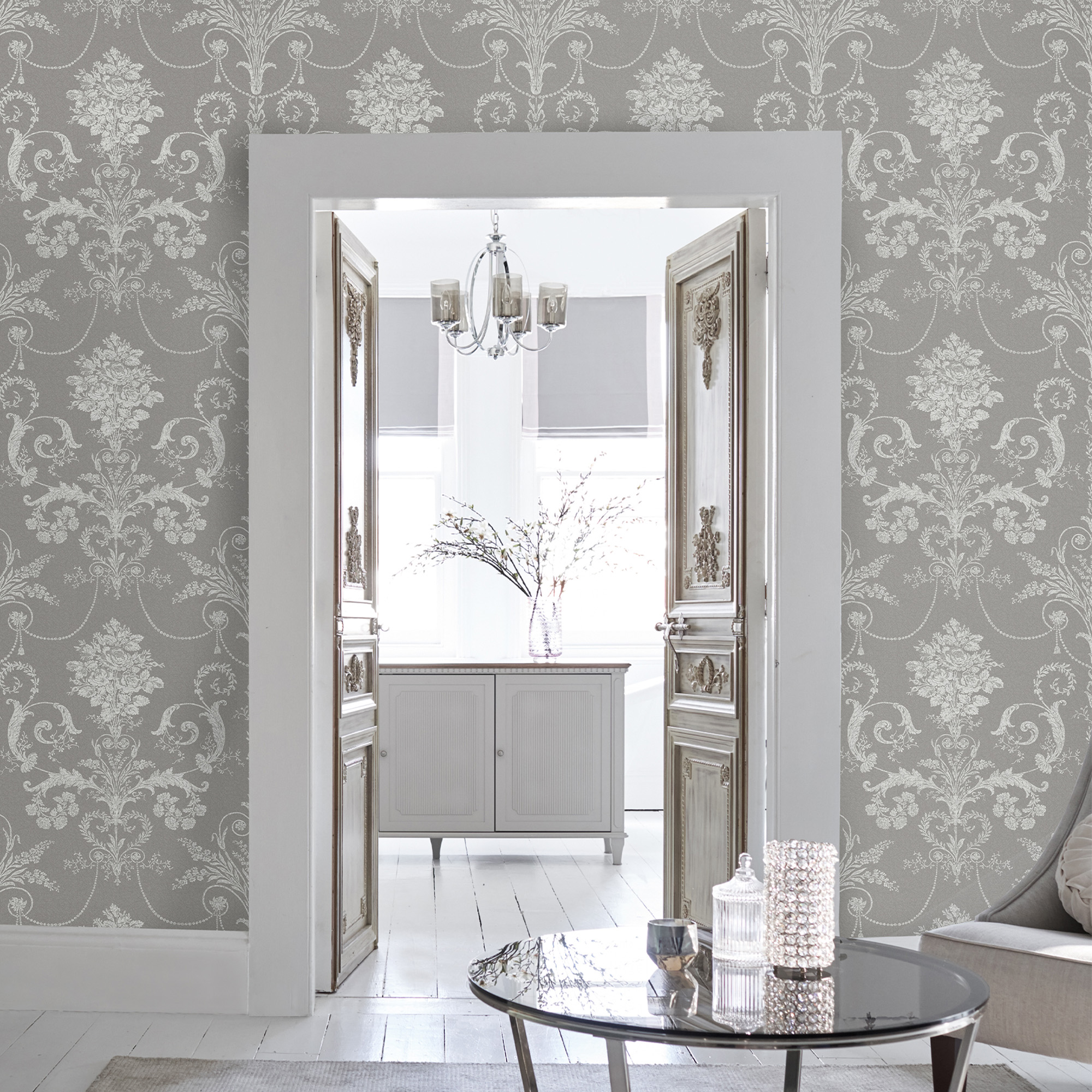 Tapet Laura Ashley Josette Steel 113383 EasyUp, Mönstrad