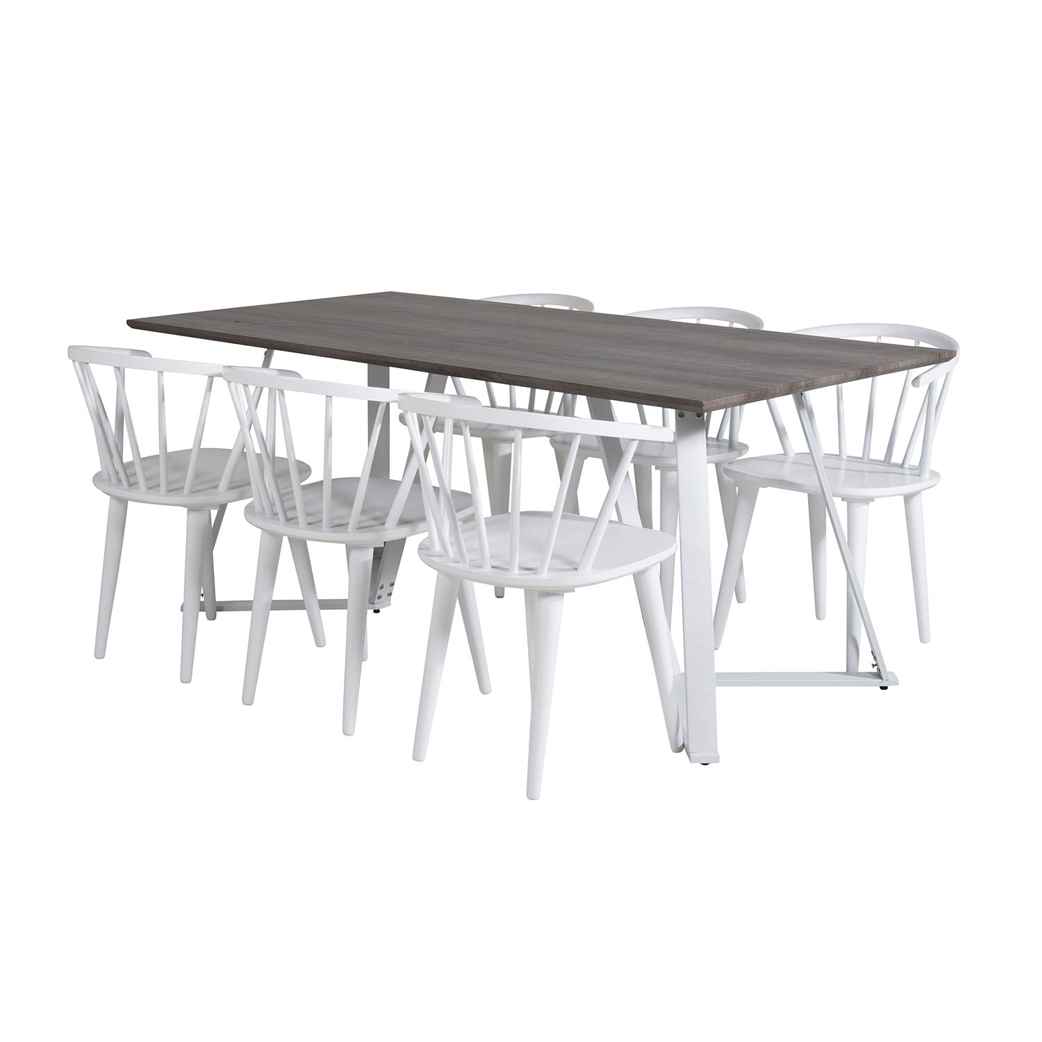 Marina Table -grå"oak"/Bullerbyn Windsor Chair - White_6 Grå/Vit/Vit