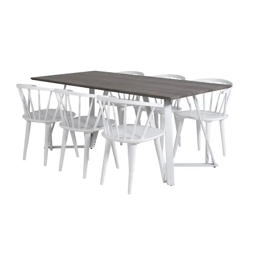 Marina Table -grå"oak"/Bullerbyn Windsor Chair - White_6 Grå/Vit/Vit