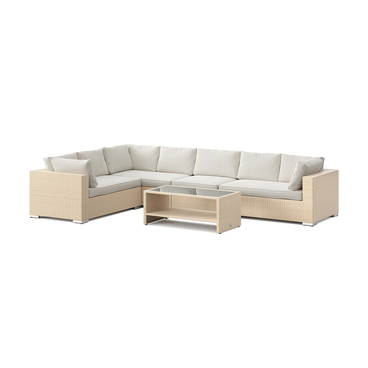 Loungegrupp Comfort Garden Bahamas L-formad utesoffa höger, 7-sits med bord och hylla