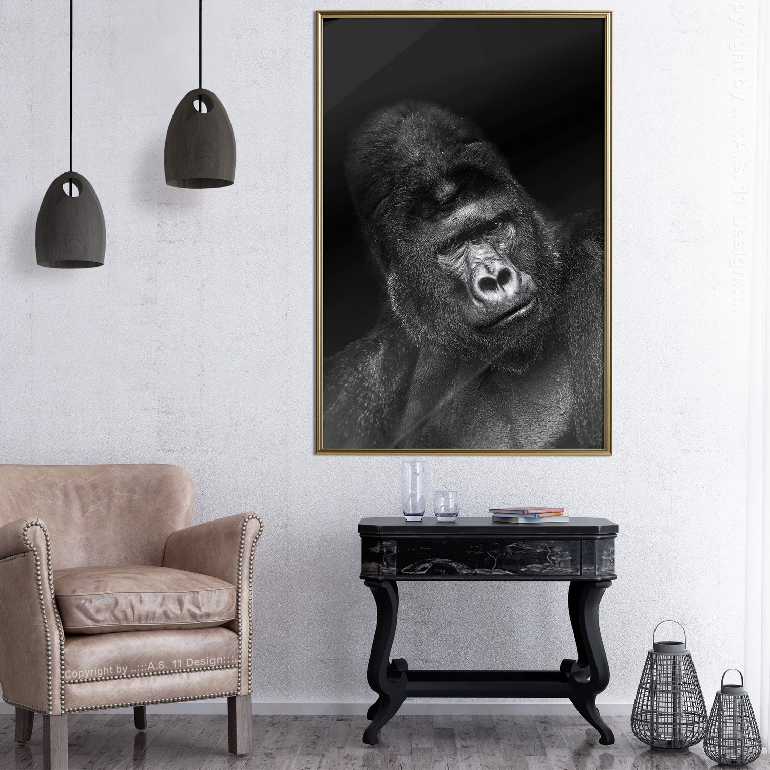 Affisch - Gorilla [Poster] 30x45 Guld ram, 30x45 cm