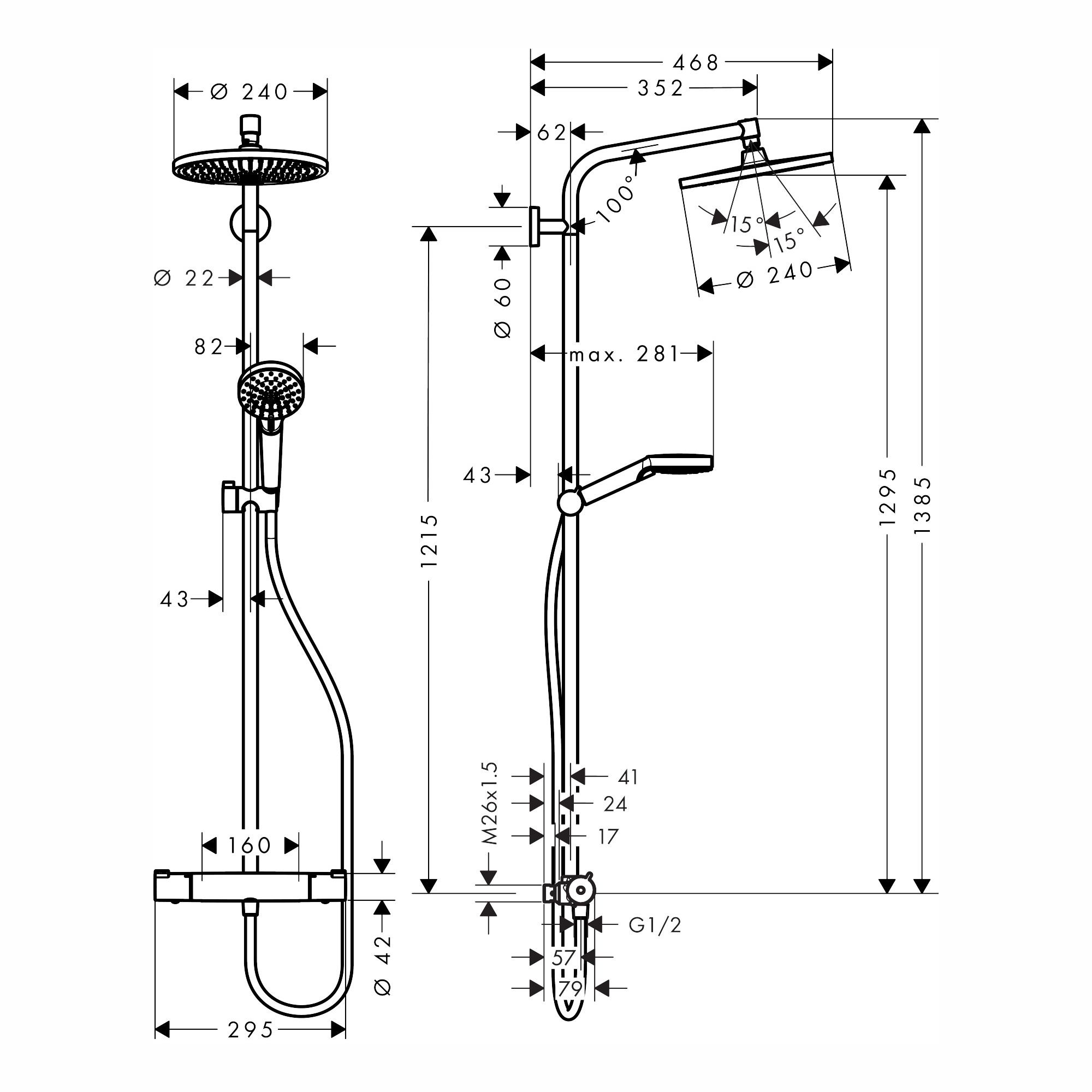 Takduschset Hansgrohe Crometta S 240 1jet Showerpipe 160 cc 160 cc utan EcoSmart