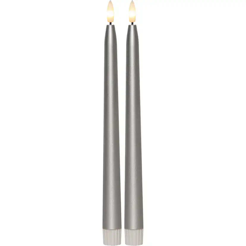 LED Antikljus 2-pack Flamme Metal Silver 28,5 cm Färg: Silver; Höjd 285 Mm