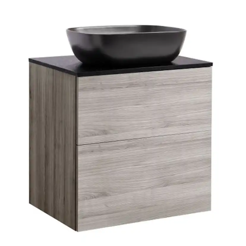 Isel 60Sand Bs Sv+Ts Rekt Sv Färg Tvättställsskåpet: Sand, Färg Bänkskiva: Svart, Färg Tvättställ: Svart - B: 606 mm, H: 737 mm, D: 470 mm
